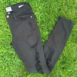 Frame Le Skinny De Jeanne Distressed Black Jeans